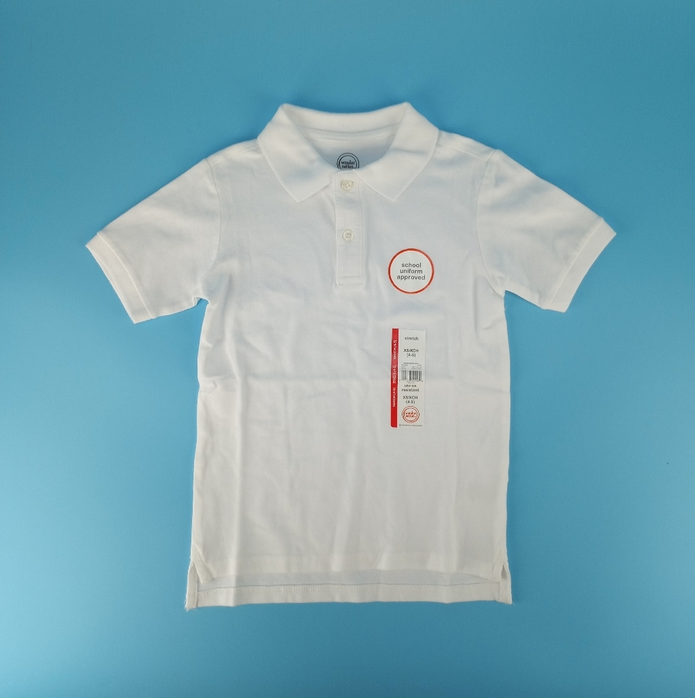Wonder Nation Boys Size XS 4-5 Uniform Shirt Short Sleeve White New